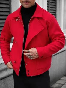 Manfinity Homme 男士街頭風飛機扣鈕扣大衣 - 紅色 - 查看 1