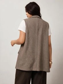 Enliva Plus Size Plaid Lapel Vest Top Apple - Brown - View 2