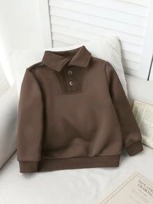 SHEIN Genkimix Kids 小男孩棕色大翻領運動衫，紳士休閒優雅，厚實舒適，適合校園、外出、日常，秋冬春季穿著 - 棕色 - 查看 1