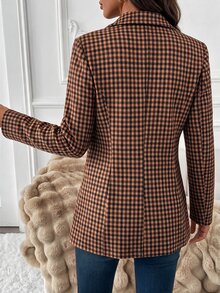 SHEIN Clasi Women's Plaid Lapel Neck Long Sleeve Casual Blazer - Rust Brown - View 2