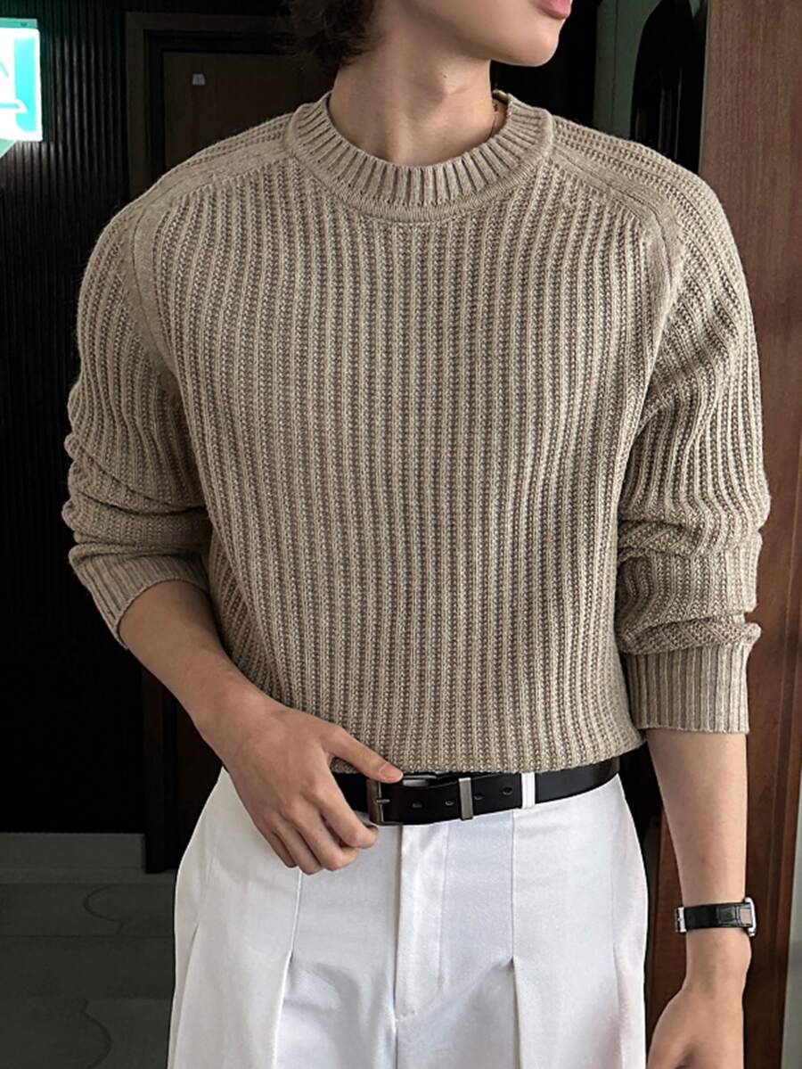 DAZY Men's Grey Crew Neck Ribbed Cuff Sweater, Autumn/Winter - Grey - View 1