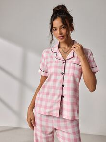EverLounge Cute Bowknot Plaid Pajama 3 Pieces Set - Multicolor - View 6