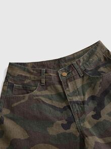 ROMWE Grunge Punk 夏季復古中性街頭龐克蜘蛛網刺繡寬鬆寬腿女款牛仔中長褲 - 彩色 - 查看 3