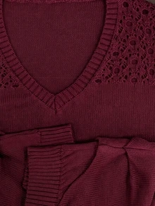 SHEIN Franclia ملابس علوية نسائية محبوكة نصف شفافة بأكمام قصيرة - عنابي اللون - مشاهدة 4