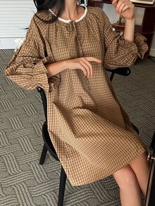 DAZY Women's Plaid Casual Daily Home Sleep Dress - Khaki - View 4