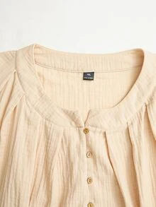 Rusticease Blus Lengan Panjang Kancing Ukuran Besar Elegan untuk Kantor Musim Gugur/Musim Dingin 2026 - Khaki - View 4