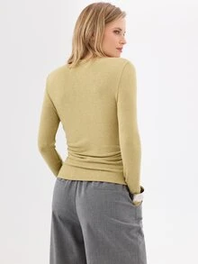 KÆRIA Hus ملابس علوية بأكمام طويلة مجعدة - جيرسيه ناعم الملمس منسدل - لون كاكي مارل - ضيقة، ملابس عمل - أخضر - مشاهدة 2