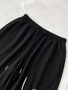 Attitoon Letter Graphic Drawstring Waist Sweatpants - Black - View 5