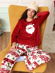 Chillnights Women's Christmas Style Round Neck Long Sleeve Top And Long Pants Pajama Set - Multicolor - View 5