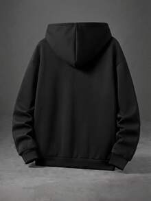 SHEIN 1件青少年男孩寬鬆休閒極簡高街設計 3D毛巾刺繡拼接多彩多圖案套頭衛衣，舒適面料，獨特版型，秋冬新款，適合多種場合 - 黑色 - 查看 2