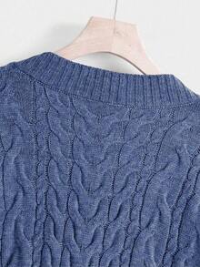 Rustia Plus Size V-Neck Long Sleeve Solid Color Pullover Sweater - Baby Blue - View 3