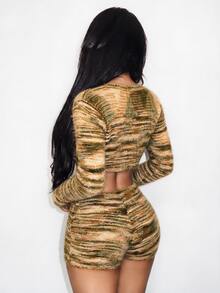 BamGleam Women's Colorblock Long Sleeve Top And Shorts Knit Set - Multicolor - View 6