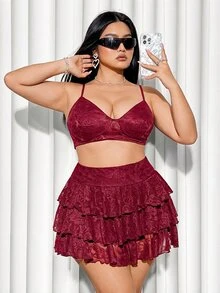 SHEIN ICON 加大短裙 - 酒紅色 - 查看 7
