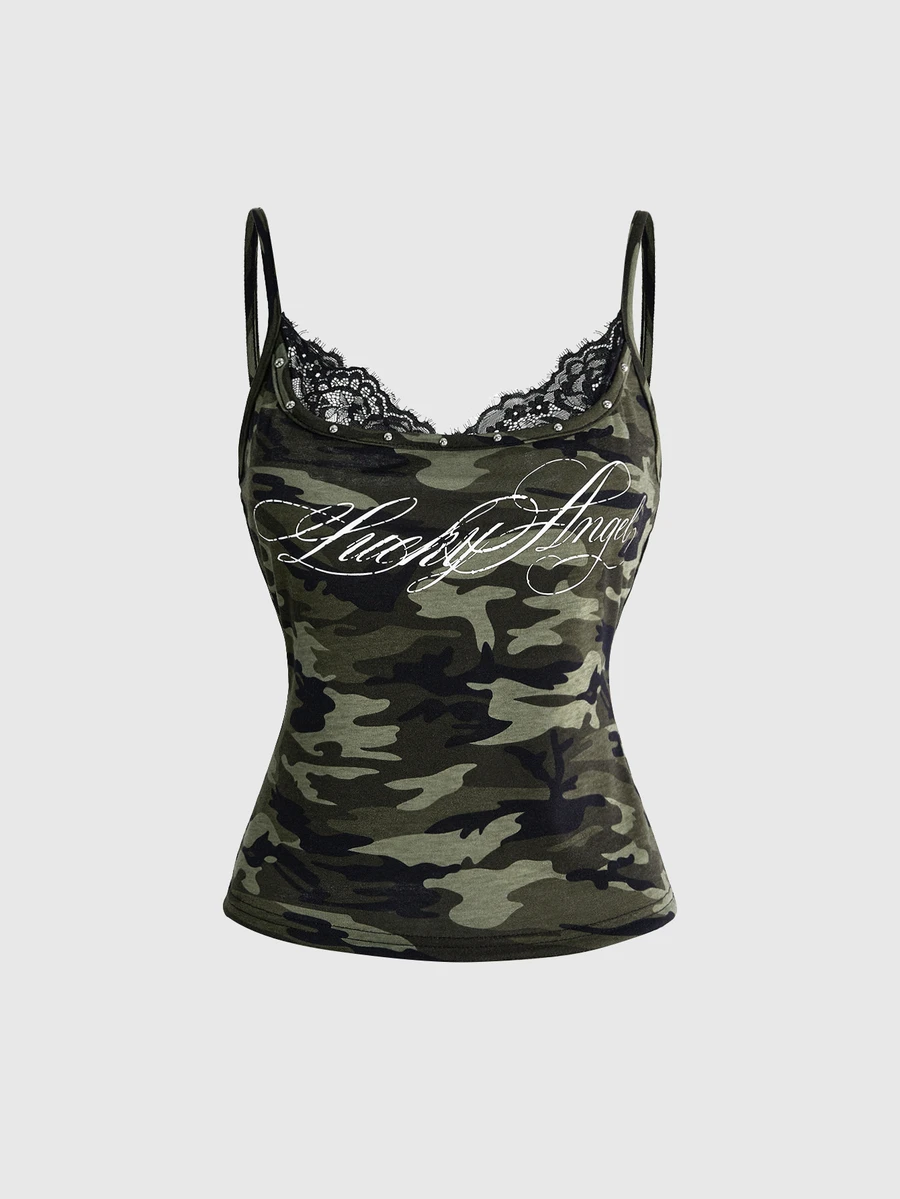 ROMWE Women's Vintage Hot Girl Y2K 2 In 1 Lace Patchwork Camisole - Green - View 1