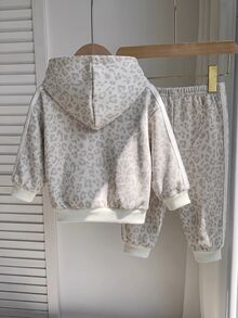 SHEIN 女嬰針織波點連帽休閒衛衣與長褲 2 件套 秋冬款 - 淺灰色 - 查看 2