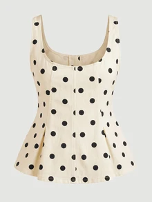 SHEIN MOD Plus Size Women's Polka Dot Print Metal Single-Breasted Sleeveless Denim Top - Multicolor - View 2