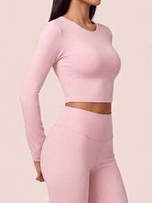SHEIN BAE Women's Solid Color Casual Daily Wear Sports T-Shirt - Baby Pink - View 6