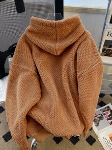 GlowEve 25款秋冬新款高端小眾毛絨保暖內裡連帽衛衣 - 橘色 - 查看 2
