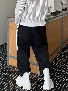STEELVANCE 男士寬鬆休閒運動長褲，星星印花抽繩腰頭 - 黑色 - 查看 2