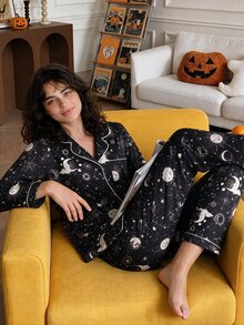 SHEIN أطقم بيجامات نسائية - الأسود - مشاهدة 5
