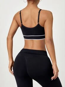 Easithlete Easithlete 1pc Adjustable Spaghetti Strap Design, Colorblock Minimalist European & American Style, Suitable For Yoga, Jogging, Daily Wear Women's Sports Bra - Black - View 2