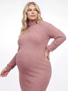 Plussiva Plus Size Solid Color Casual Daily Wear Summer Dress For Pregnant Women - Dusty Pink - View 2