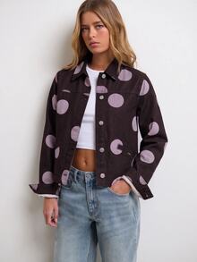 Nöista Big Dot Print Long Sleeves Denim Jacket - Red Violet - View 2