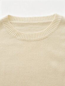 Ceyna Plus Size Women's Soft Apricot Solid Color Round Neck Lantern Sleeve Patchwork Asymmetrical Lace Trim Elegant Comfortable Spring Autumn Winter Knit Sweater Dress, Suitable For Daily Commute/Home/Travel/Vacation - Apricot - View 9