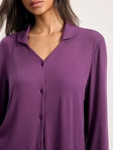 Ocili Women's Button Long Sleeve Top And Comfortable Pants Loungewear Set - 紫丁香色 - 查看 5