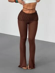 SHEIN ICON Women's Elastic High Waist Fleece Long Pants - Brown - View 6