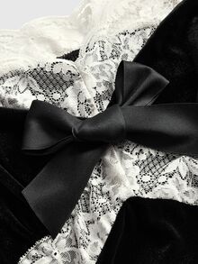Sweetness Autumn/Winter Sweet Girl Black Velvet Lace Trim Mini Dress For Women - Black - View 3