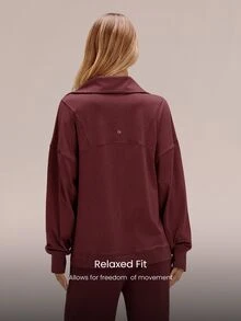 GLOWMODE CloudKnit Lift Off Relaxed Fit In-Seam Pockets Elastic Cuffs Zip-Front Jacket Daily Casual Street Wear - Burgundy - View 2