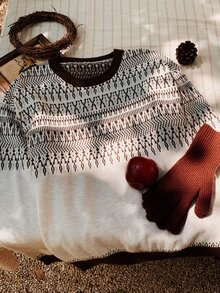 Comfortcana Sweater Kasual Serbaguna Lengan Panjang Bergaris Kerah Bulat untuk Wanita - Aprikot - View 3