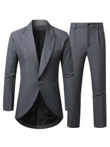 Manfinity Mode Men's Solid Color Suit Set Suitable For Dating, Party, Daily Wear, Gathering, Outdoor Activities - Dark Grey - View 4