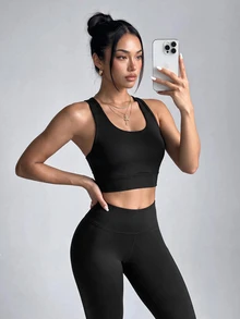 SHEIN Dewbera حمالة صدر رياضية عصرية بتغطية عالية مع أكواب قابلة للفصل، حمالات سميكة غير متماثلة وحمالات رفيعة، تصميم ظهر مثير بطبقات متقاطعة، ملابس داخلية وظيفية - الأسود - مشاهدة 5