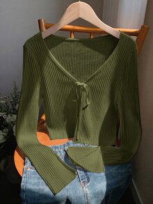 Comfortcana 軍綠色針織女款上衣，適合約會、度假、派對、日常外出、聚會、戶外活動 - 軍綠色 - 查看 5