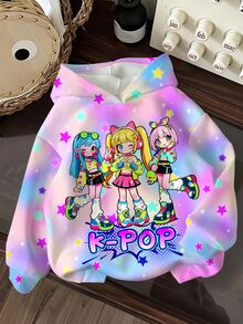 少女休閒可愛卡通女團 K-Pop 超級巨星亮星紮染加厚柔軟舒適衛衣，適合秋冬 - 彩色 - 查看 1