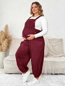 Plussiva Plus Size Women Solid Color Casual Everyday Jumpsuit - Burgundy - View 3