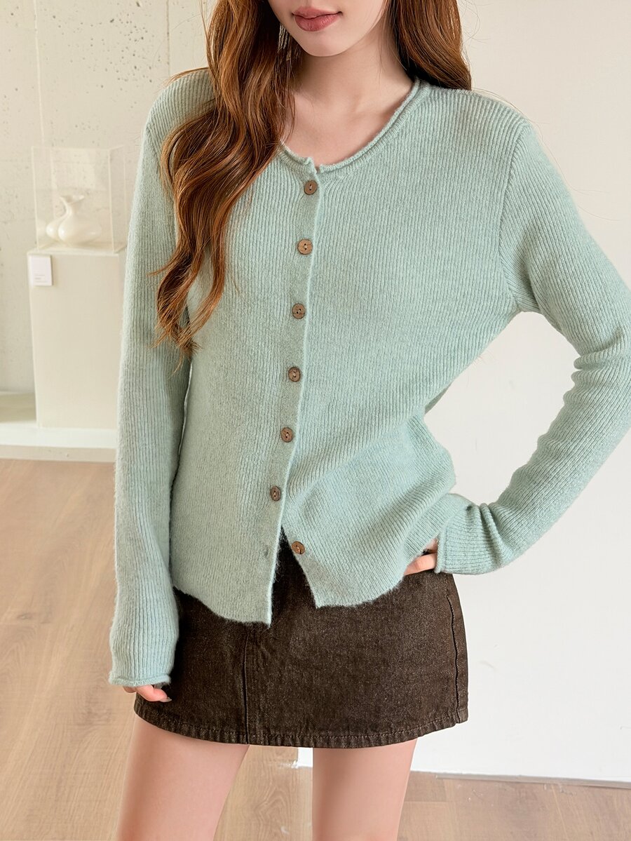 K-Vae Women's Daily Fashion Solid Color Minimalist Button Front Cardigan Sweater - Green - View 1