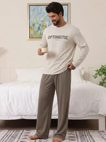 DAZY 夏季純色拼接T恤與男士居家休閒服套裝 - 彩色 - 查看 4