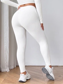 SHEIN EZwear 女款大尺碼白色保暖內裡休閒內搭褲，秋冬款 - 白色 - 查看 2