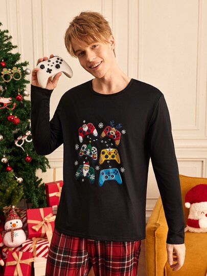 Notgurli Cartoon Game Console Print Long Sleeve Men's Loungewear