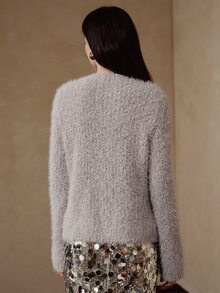 Anewsta كنزة نسائية بأكمام طويلة وياقة على شكل حرف V مزينة بالراينستون أنيقة وكاجوال - Iron Gray - مشاهدة 8
