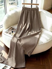 GlowEve Women's Plaid Pleated Casual Versatile Daily Wear Long Pants - Brown - View 2