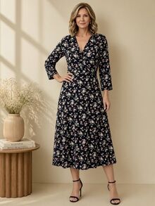 EMERY ROSE Women's High Waist Long Sleeve Pattern Print Dress - Multicolor - View 9