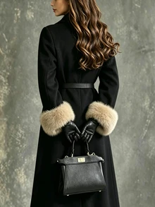 SHEIN New Autumn/Winter Premium Black Slimming Women's Wool Coat - Black - View 2