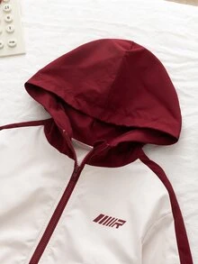 SHEIN 2件組男童休閒拼接色連帽衛衣與長褲套裝，運動戶外秋季款 - 紅色 - 查看 4