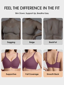 SHEIN 女款大尺碼果凍軟支撐無鋼圈聚攏胸罩，1件裝 - 紫色 - 查看 6