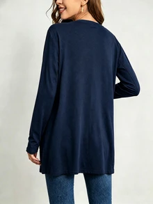 SHEIN LUNE 女款素色長袖開襟休閒輕便夾克 - 藏蓝色 - 查看 2