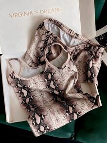 Franclia Women's Snake Print Camisole Top And Elastic Waist Shorts Casual Vacation 2 Pieces Set - Brown and White - View 5